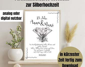 Regalo personalizzato per le nozze d'argento | Biglietto d'auguri per il 25° anniversario di matrimonio | Download digitale per la stampa | Per le nozze d'argento