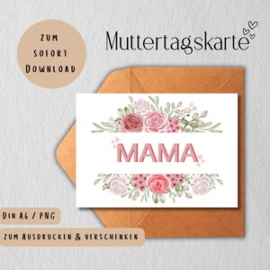 Carte Fête des Mères "MAMA" avec cadre fleuri - Numérique | Carte postale imprimable DIN A6 | Conception florale | Téléchargement instantané PNG