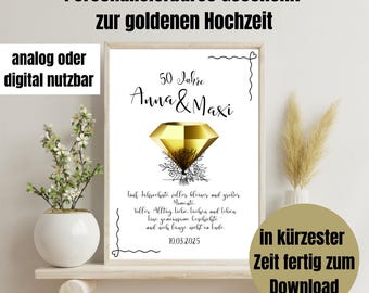 Geschenk Goldene Hochzeit personalisiert | 50 Jahre verheiratet | Hochzeitstag Karte | Geschenk Goldhochzeit | Poster Ausdrucken o. Digital