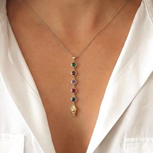 Dainty Gold Shell Lariat Necklace, Chakra Gemstone Y Drop Pendant, Colorful Crystal Charm, Boho Jewelry Gift For Her