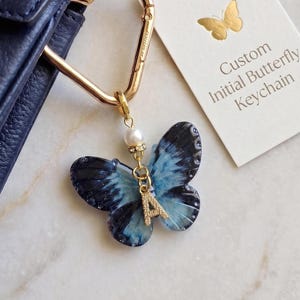 Butterfly Bag Charm Keychain with Initial, Personalized Gold Heart Ring Keychain, Initial Letter Purse Accessory Gift For Her