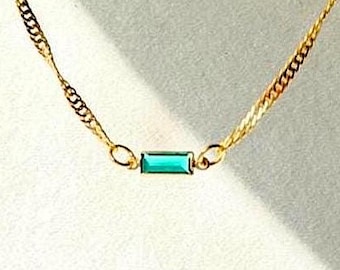 Baguette Birthstone Necklace, Custom 18K Gold Necklace, Unique Gift For Mom, Sisters, Daughter Best Friend, Bridesmaid Gifts