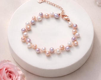 Gold Freshwater Pearl Bracelet, Multicolor Pearl Beaded Bracelet, Dainty Bridal Jewelry, Minimalist Bracelet Gift For Her