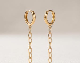 Gold Link Chain Drop Earrings, Paperclip Chain Huggie Hoops, 18K Minimalist Chain Dangle Earrings, Everyday Gold Jewelry Gift for Her