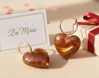 Bold Heart Huggie Hoop Earrings, Vintage Style Gold Heart Dangles, Gift For Mom Sisters Daughter, Bridesmaid Gift
