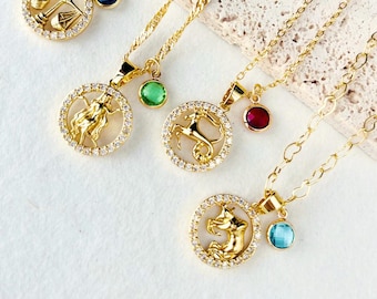 Zodiac Necklace With Birthstone, Gold Constellation Necklace, Personalized Gift For Mom Wife Daughter Sisters, Bridesmaid Gift
