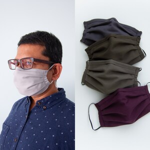 Face Mask with Nose Wire & Filter Pocket Cotton Solid Color Work Mask Reusable Washable Face Covering Double Layered USA Made Light Grey