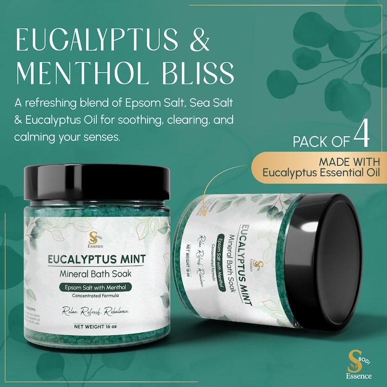 Eucalyptus Mint Mineral Bath Soak: Muscle Relief, 16 Oz 4-pack - Etsy