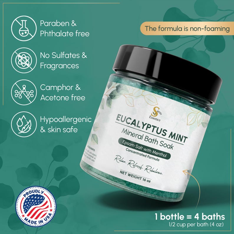 Eucalyptus Mint Mineral Bath Soak: Muscle Relief, 16 Oz 4-pack - Etsy