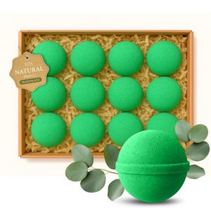 Eucalyptus Bath Bombs Gift Set – Spa Gift Box for Women & Men, Birthday or Holiday Present, Relaxation Self Care - 12 Large Bath Bombs