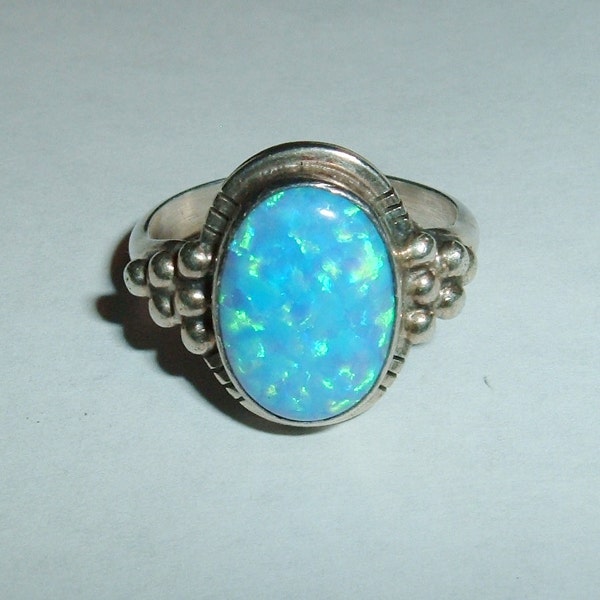 Rare Vintage Signed Sterling Silver Genuine Opal Ring! Size 8 3/4!