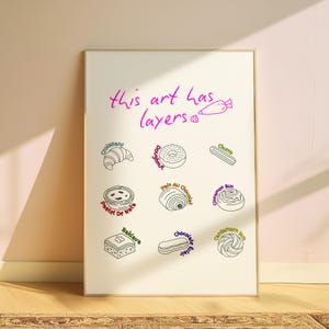 Pastry Poster “This Art Has Layers”, Cute Pastry Wall Art For Kids, Kitchen Art Decor, Digital Download