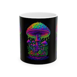 Psychedelic Mushroom Ceramic Mug | Colorful Nature Mug, Gift for Plant Lovers, Unique Coffee Cup, Fun Home Decor, Vivid Art Mug