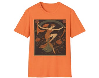 アールデコダンスTシャツ、ヴィンテージスタイルのトップス、ダンサーへのギフト、普段着、ユニークなアートアパレル、レトロなグラフィックTシャツ