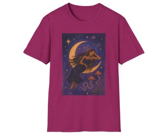 Camiseta de la Diosa Lunar Mística, Camiseta Floral Boho, Camiseta Gráfica Femenina, Regalo Celestial, Ropa de Ensueño
