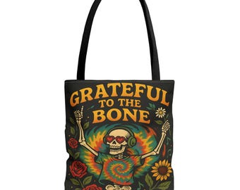 Bolsa de tela "Agradecido hasta los huesos", diseño psicodélico de "Muertos de Grateful Dead", estilo hippie, estilo bohemio.