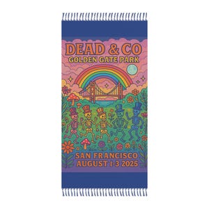 Beach Blanket - 2025 San Francisco Festival Towel, Grateful Dead Golden Gate Park  San Francisco Psychedelic Skeletons and Rainbow Art