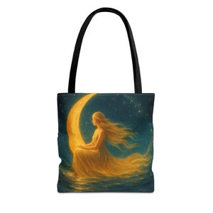 Celestial Moonlit Tote Bag | Dreamy Canvas Bag for Women, Cosmic Beach Bag, Gift for Astrology Lovers, Magical Art Tote