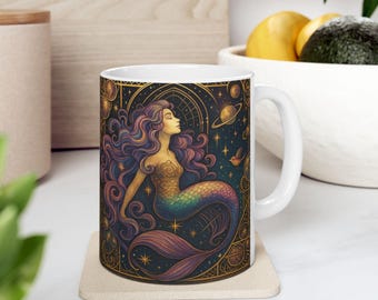 Celestial Dreams keramische mok | Astrologiecadeau, hemels decor, mok koffieliefhebber, magische mok, cadeau ruimteliefhebber