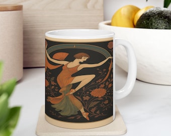 Artistic Floral Ceramic Mug, Boho Coffee Cup, Unique Gift for Tea Lovers, Home Decor, Vintage Style Kitchenware, Ceramic Drinkware