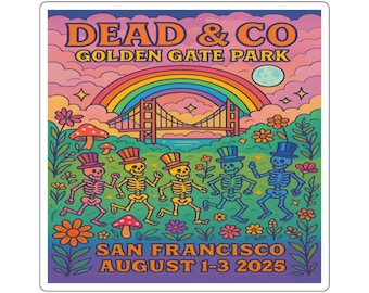 Fun Festival Stickers - Grateful Dead & Co Golden Gate Park  San Francisco 2025 Psychedelic Skeletons and Rainbow Art