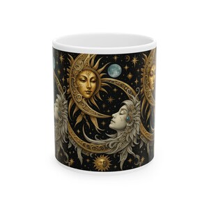 Celestial Dreams Mug, Sun and Moon Design, Boho Coffee Cup, Astrology Gift, Mystic Home Decor, Perfect for Coffee Lovers