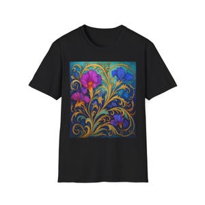 Vibrant Floral Unisex Softstyle T-Shirt, Boho Tee, Casual Shirt, Gift for Her, Summer Fashion, Art-Inspired Clothing