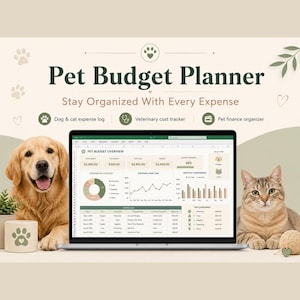 Pet Spreadsheet Excel Pet Tracker for Vet Visit Costs, Receipt Log, Vaccine & Flea Meds, Dog Grooming Budget