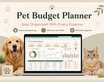 Spreadsheet voor huisdieren in Excel: een tool voor het bijhouden van dierenartsbezoeken, bonnetjes, vaccinaties en vlooienbestrijdingsmiddelen, en een budget voor hondenverzorging.