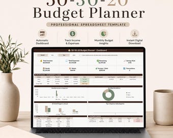 Budgetplanner 2026 in Google Sheets, 50/30/20 budgetspreadsheet, uitgavenoverzicht, dashboard voor sparen en schuldenaflossing