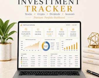 Investment Tracker Google Sheets Template, Portfolio Tracker, Crypto & Dividend Tracker, Net Worth Spreadsheet