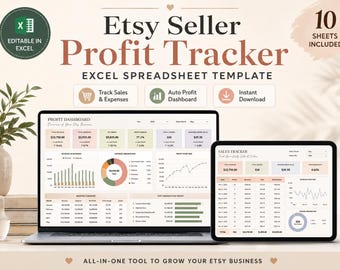 Spreadsheet voor de boekhouding van Etsy-verkopers, overzicht van inkomsten, uitgaven en winst, verkoopdashboard in Google Sheets, sjabloon voor de financiën van kleine bedrijven