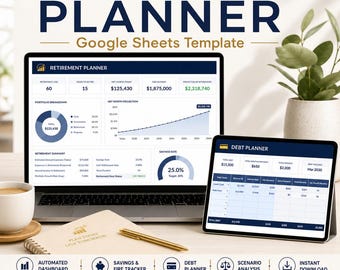 Pensioenplanner Google Sheets, Pensioencalculator spreadsheet, FIRE-tracker, Sjabloon voor financiële onafhankelijkheid, Pensioenbudgetplanner