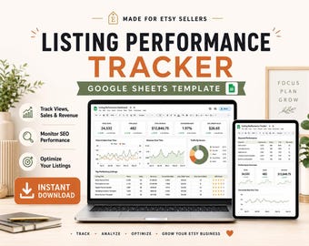 Etsy Verkoperstool Google Sheets, Prestatietracker voor aanbiedingen, Verkoop- en Omzettracker, Etsy Spreadsheet Dashboard