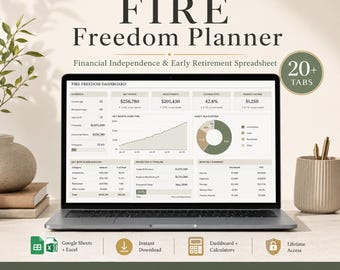 Investment Tracker Spreadsheet, Portfolio Dashboard, FIRE Calculator, Net Worth Tracker, Google Sheets Excel Planner