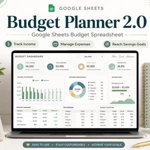 Google Sheets Budget Planner - Monthly Expenses, Savings Goals, Debt Tracker