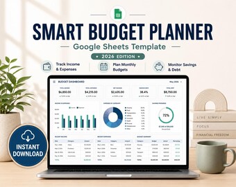 Ultieme budgetspreadsheet voor Google Sheets, maandelijkse budgetplanner, uitgavenoverzicht, spaaroverzicht, schuldenafbetalingsoverzicht, factuuroverzicht