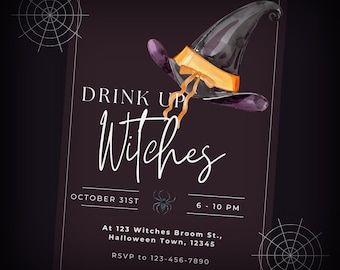 Editable Drink Up Witches Halloween Invitation | Canva Template (Digital Download)