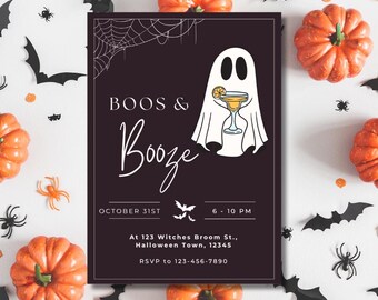 Boos and Booze Halloween Invitation | Editable Canva Template | Printable Adult Halloween Party Invite