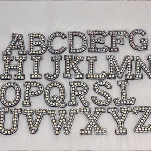Parches termoadhesivos de diamantes de colores, parches con letras de perlas para pegar, letras de nombres DIY, parches con letras de perlas para planchar, bordado.