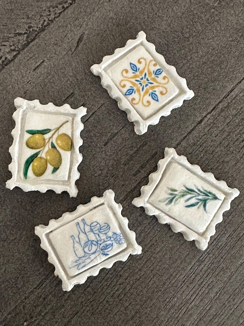 Mediterranean Clay Fridge Magnets, Set of 4: Rustic Farmhouse Decor