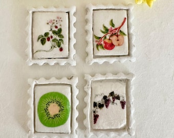 Rustic Fruit Refrigerator Magnets – Handmade Vintage Style (Set of 4)