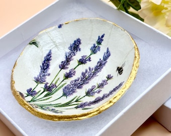 Lavender Trinket Dish with Gold Rim Ring Dish or Magnet Option, Handcrafted Jewelry Holder, Ring Dish,   Gift Box Upgrade