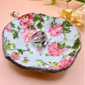 Handmade Pink Floral Trinket Dish: Rustic Clay Jewelry Holder