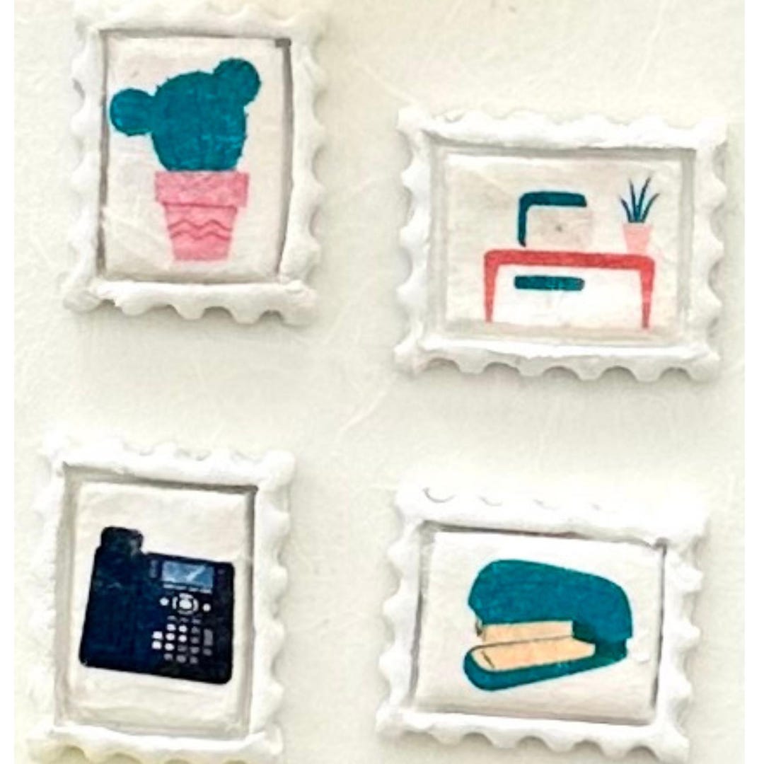 The Office Magnets Set of 4: Featuring an Office Phone, Plant, Desk and ...