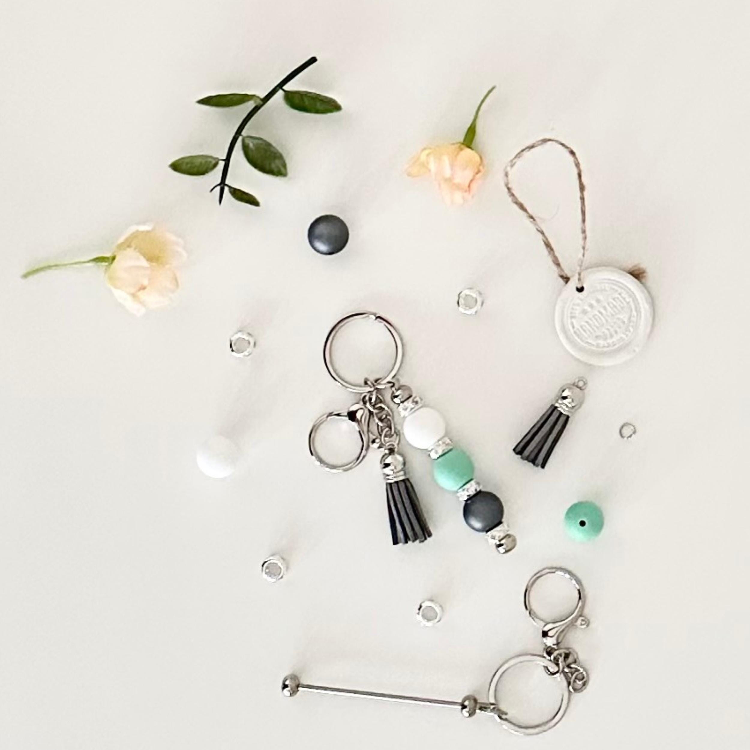 DIY Teal & Gray Beaded Keychain Kit
