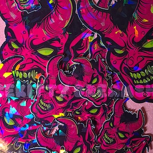 Sticker, Vinyl Decal, Holographic Sticker, Stickers for Laptop Computer Phone Cup Car Window Skateboard Guitar, Devil Girl Decal, Punk Devil