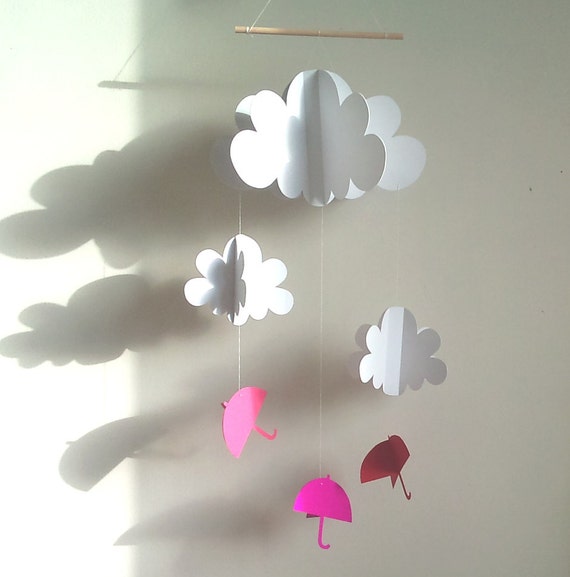Items similar to Nursery mobile with clouds and umbrellas on Etsy