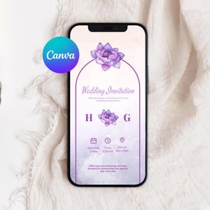 Purple Floral Wedding Invitation | Editable purple Canva Template | Digital Wedding Invite | Instant Download | Digital Use Only
