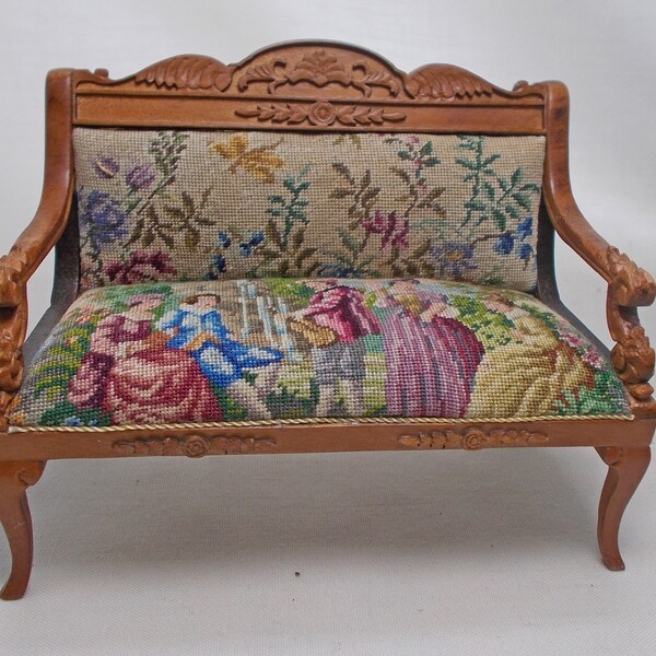 Dolls house miniature Quality Sofa / Settee with Antique Austrian Petit Point